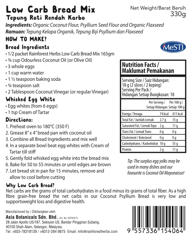 Low Carb Keto Bread Mix Rainforest Herbs Asia Botanicals