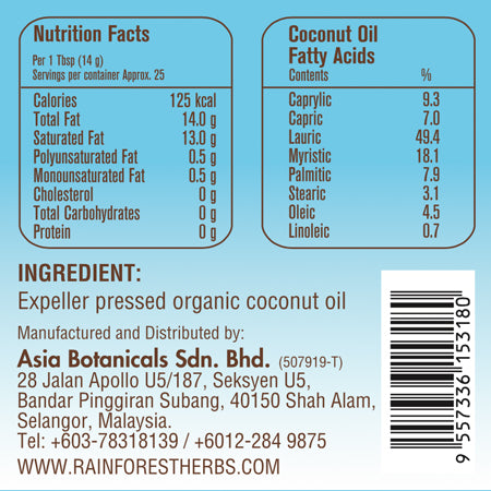 Organic Raw Coconut Oil 350ml - Rainforest Herbs