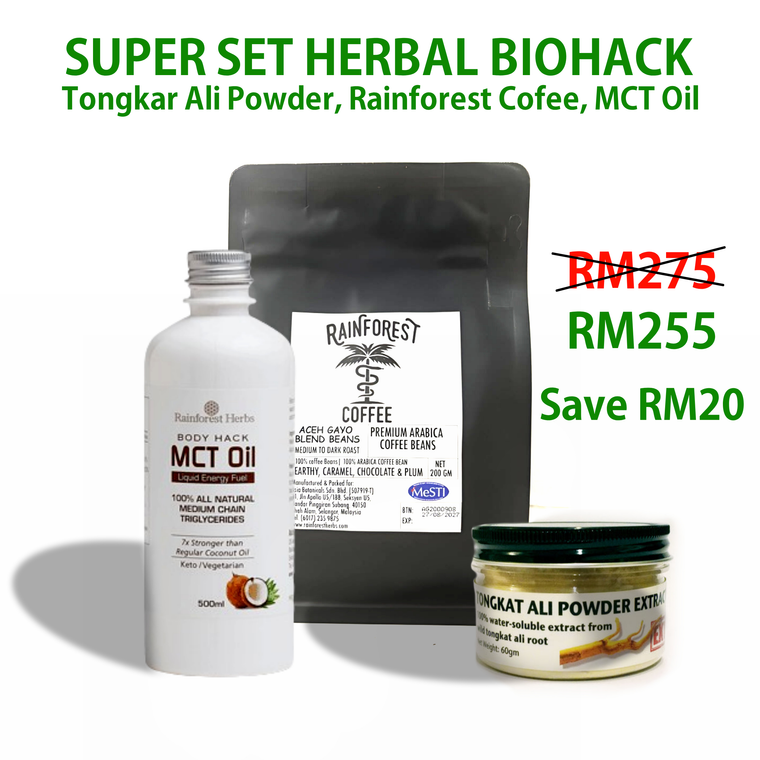 SUPER HERBAL BIOHACK | Tongkat Ali Powder, Rainforest Coffee, MCT Oil