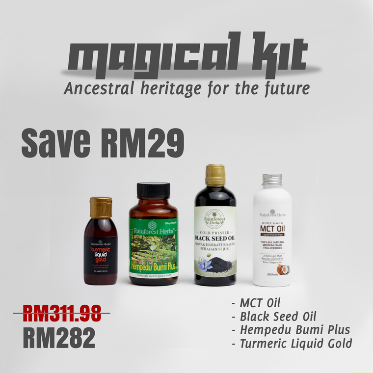 MAGICAL KIT | MCT Oil + Black Seed Oil + Hempedu Bumi + Turmeric Liquid |