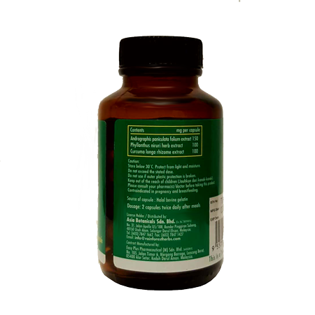 Hempedu Bumi Plus 60 capsules Andrographis paniculata Formula from Rainforest Herbs